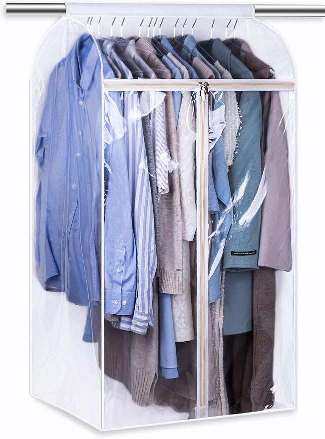 43" Hanging Garment Bags for Closet Storage Large Clear Window Hanging Clothes Storage Garment Rack Cover Coat Protector for Suit, Wardrobe, Bottom Enclosed