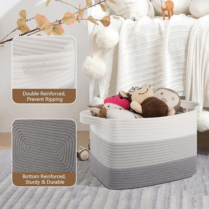 OIASKET Storage Basket for Organizing, Woven Baskets for Storage, Rectangle Decorative Baskets for Shleves, Closet, Toys, Books, Nursery Organizer Bins - Pack of 3 (Gradient Gray, 13"x9.85"x8.7")