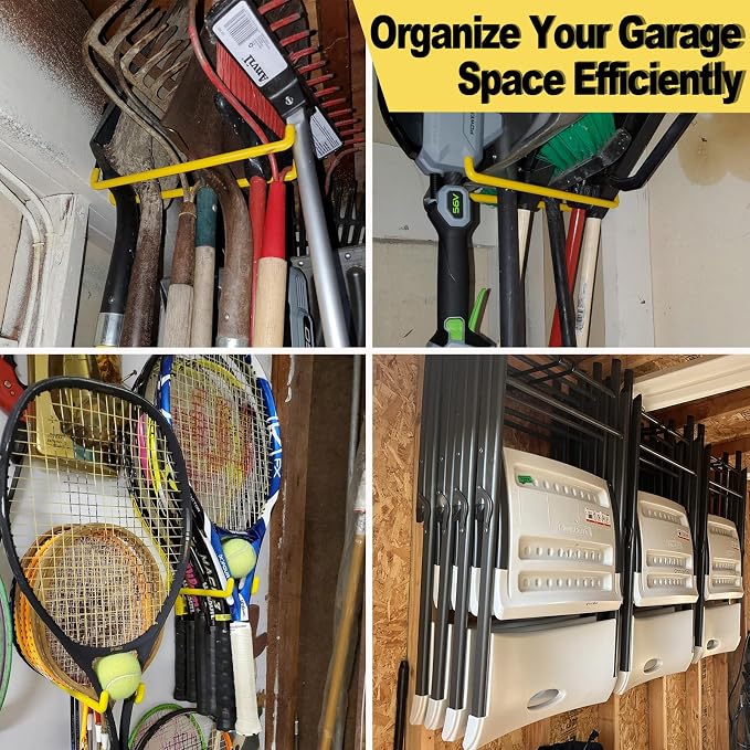 11 Inch Garage Hooks Heavy Duty, 4 Pack Large Garage Storage Utility Hooks, Wall Mount Tool Hanger, Garage Organizer for Ski/Snow Board, Chair, Hose, Chair, Broom, Garden Tools