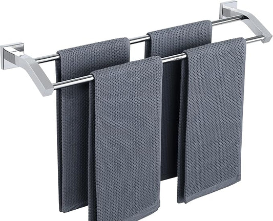 Alise Double Towel Bar,24" Double Towel Racks for Bathroom,Polished Chrome | Quick Drying Bathroom Towel Holder, SUS304 Stainless Steel Towel Hanger Wall Mounted, Useable Length 22.7"