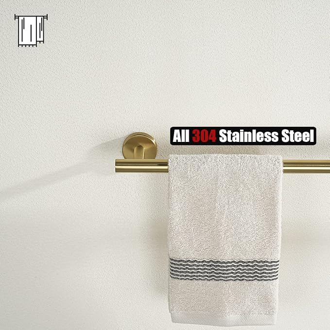 JQK Gold Towel Bar, 33 Inch 304 Stainless Steel Thicken 0.8mm Towel Rack Bathroom, Towel Holder Brushed Golden Wall Mount, Useable Length 30 Inch 2 Pack, TB110L30-BG-P2