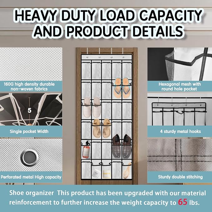 Kotkn Over the Door Shoe Organizer with 30 Breathable Mesh Pockets (2PC-White)