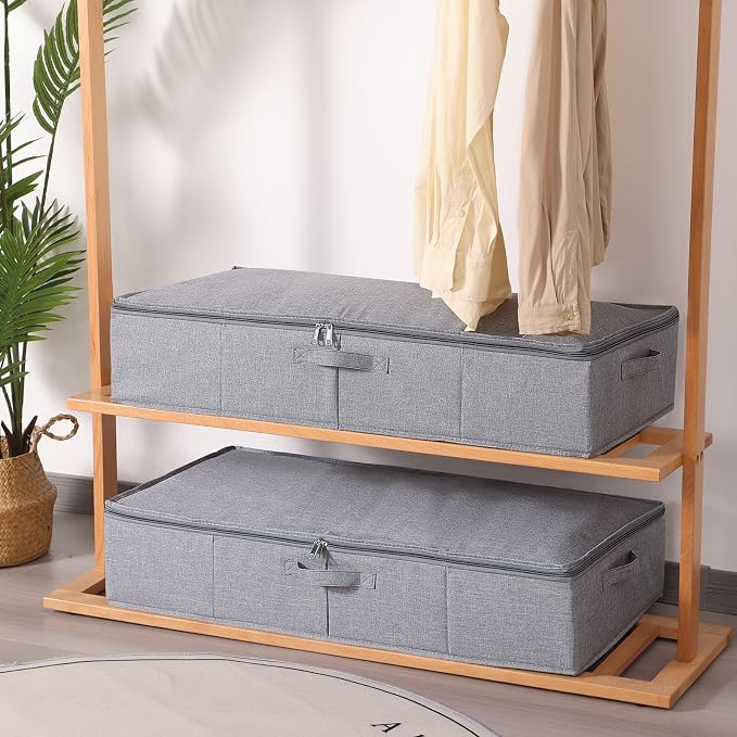 Under Bed Storage Container,Grey,23.6x11.8x5.9 Inch,1 Pack | Underbed Storage Organizers, Foldable Clothes Container,Clothes Bins with Lid and Handles for Blanket,Pillows,Shoes