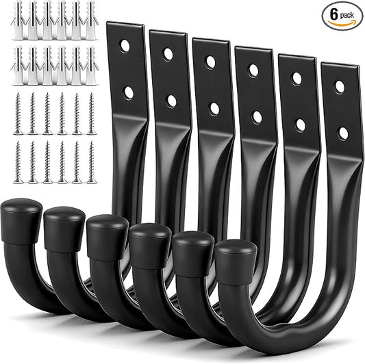 Heavy Duty Garage Storage Hooks, 6-piece Bike Hooks for Garage Wall, Utility Garage Hooks, Wall Mount J Hook for Hanging, Large Metal Storage Organizer Tool, Extension Cord Hanger