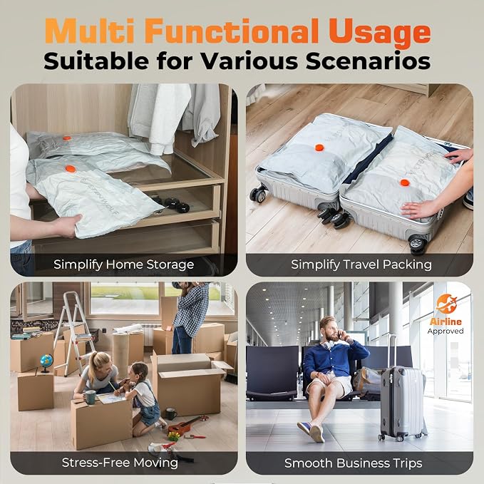 TENWOLF 10 Combo Vacuum Storage Bags for Travel with Wireless Pump | Vacuum Seal Bags for Clothing Travel, Compression Packing Bags for Clothes and Blankets, Space Saver Bags in Carry-On Sizes