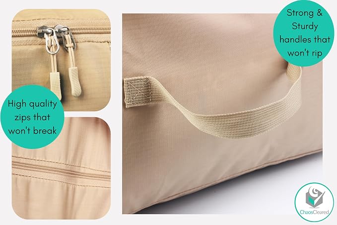 2 Pack Clothing Storage Bags Clothes Organizer folding fabric bags for sweaters, clothing, garment, bedding, quilt, linens, large folding organizers with zip & window (2 Pack Beige)