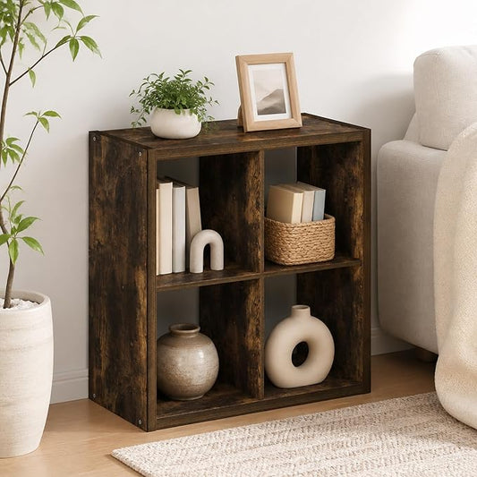 4-Cube Cubicle Bookshelf, Cube Bookcase with Open Back, Reversible Book Shelf, Cube Storage Organizer, 15 x 30 x 30, for Living Room, Home Office, Amber Pine