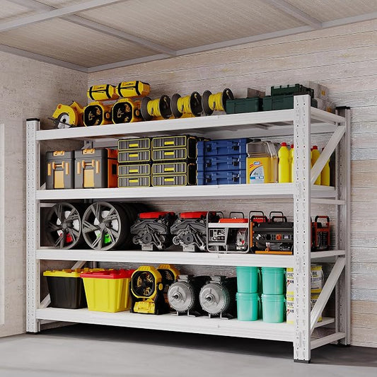 BYNSOE 60" W Storage Shelves 5000lbs Garage Metal Shelving Heavy Duty Garage Shelves Adjustable Storage Shelves for Industrial, Factory, (White, 60" W X 24" D X 70" H)