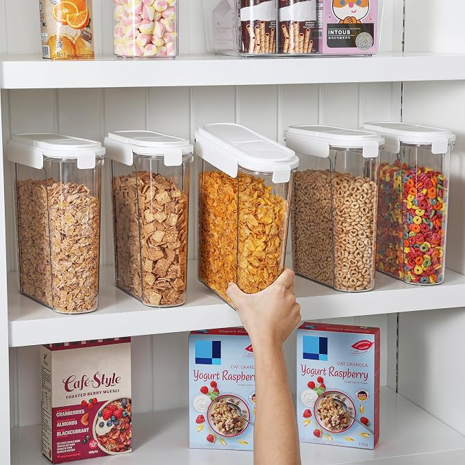 Vtopmart Cereal Containers Set, 3 PCS, 135.2oz/4L | Airtight Food Storage Container, Flip-Top Lids, Plastic Organizer Dispenser, Kitchen, Pantry Organization