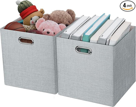 Thicker Fabric Storage Cubes 13 inch Collapsible Storage Bins for Organization, Cubby Storage Boxes for Organizing Shelf Cabinet Bookcase, 2pcs, Sliver Grey