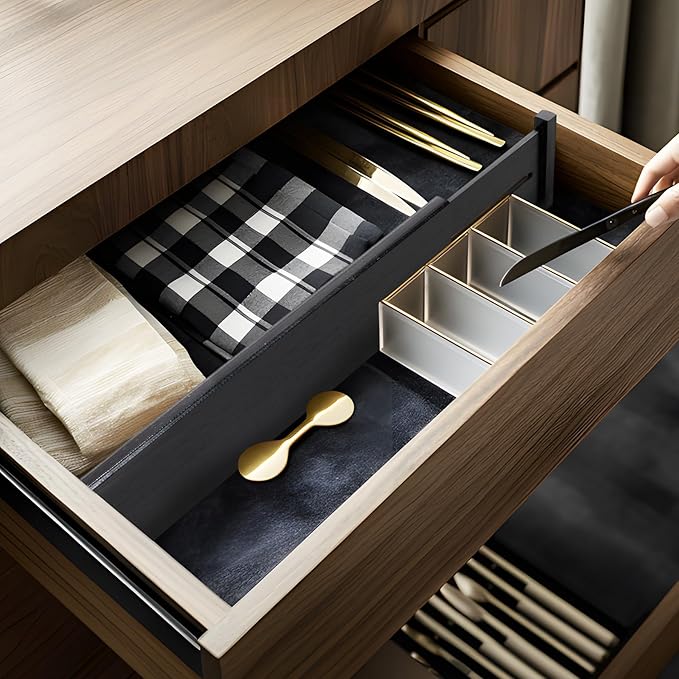 Utoplike Bamboo Drawer Dividers Large, 4" High Kitchen Drawers Organizers | For Utensils, Clothing，Spring Loaded, Works in Bathroom, Dresser, Desk, 4 PCS, Black, Fit for 18.6" to 20.6" Inner Drawer