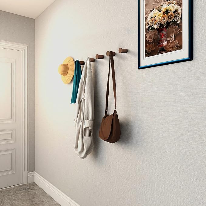 bsdonte 12 Pack Wood Wall Hooks, Natural Wooden Coat Hooks Wall Mounted, Handmade Rustic Hat Hooks Heavy Duty Entryway Wall Hangers for Hanging Towels, Clothes, Bags
