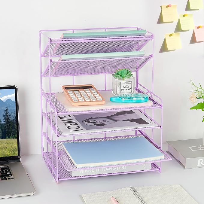 OPNICE 6-Tier Letter Tray Paper Organizer, Desk Organizers and Accessories, Desktop File Organizer, Office Desk Accessories for Office Supplies(Purple)