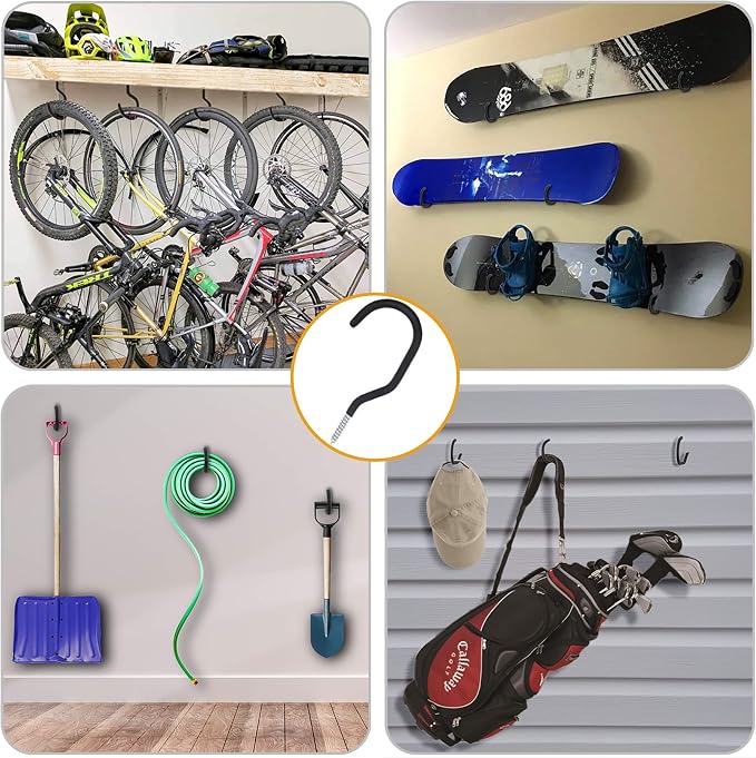 Road Bike Hooks for Garage Wall, 6 Pack Heavy Duty Bicycle Hangers for Hanging, Wall Mount Bicycle Storage for Ceilings, No Drill Large Ceiling Hooks for Hanging Plants