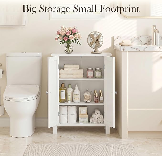 SUPER DEAL Modern Bathroom Floor Storage Cabinet with Adjustable Shelf and Double Door Rust Proof, Living Room Modern Home Furniture Storage Organizer Cabinet