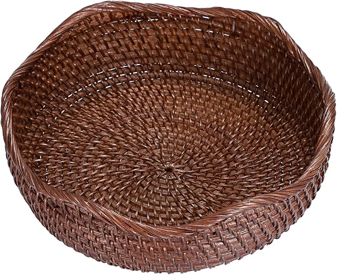 Hipiwe 10" Round Key Tray for Entryway Table Handwoven Wicker Basket Bowl | Decorative Basket Bowl for Cake Bread Fruit Serving Tray Handwoven Basket Tray for Kitchen Coffee Table Bathroom