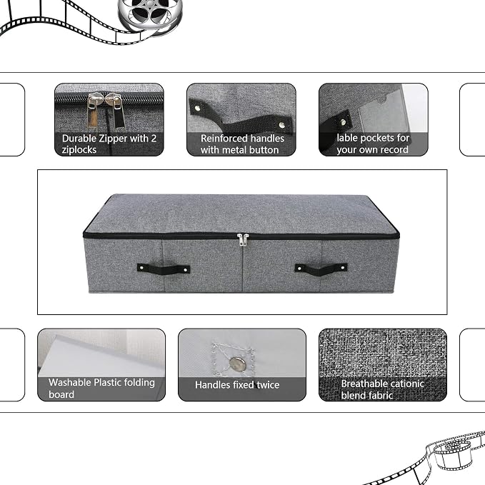 Under Bed Storage Bins with Lids, Closet Organizers, Foldable Under-bed Storage Baskets for Sheets, Clothes, Quilts, Sweaters, Wrapping Paper, 35x16.5x7inch, Black Gray, 2PCS