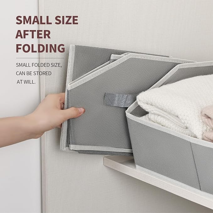 Homsorout Trapezoid Storage Baskets for Shelves - Large Fabric Baskets for Organizing, Foldable Storage Bin with Handles, Cube Storage Organizer Bins for Clothes, Blankets, 4 Pack, Grey