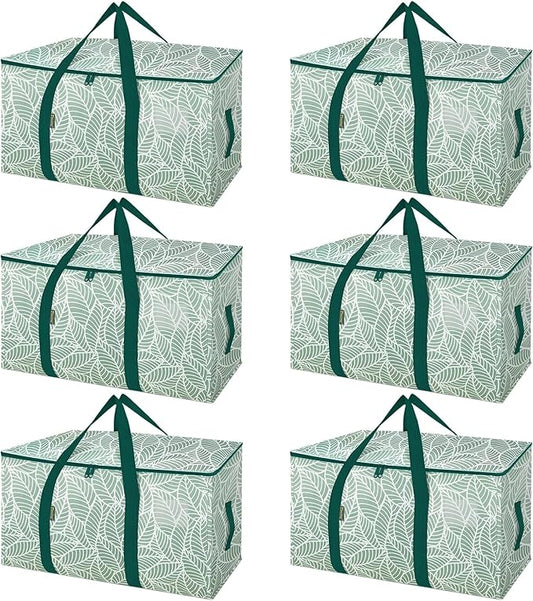BALEINE 6-Pack Oversized Moving Bags with Reinforced Handles, Heavy-Duty Storage Tote for Clothes, Moving Supplies (Antique Folidage, 6-Pack)