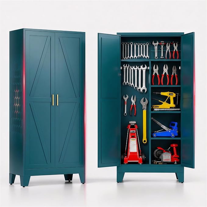 71" H Tall Pantry Cabinet with Doors,Kitchen Pantry Cabinet,Blue Metal Storage Cabinets,Garage Storage Cabinet,Food Storage Cabinet with Doors and Shelves