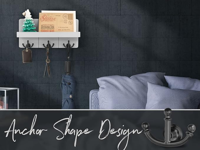 Rebee Vision Key Holder Wall Mount with 3 Key Hooks for Entryway,Light Gray | Key Holder for Wall, Anchor Key Hanger, Floating Shelf, Plant Display, Mail Organizer, Rustic Home Decor, Storage Accent