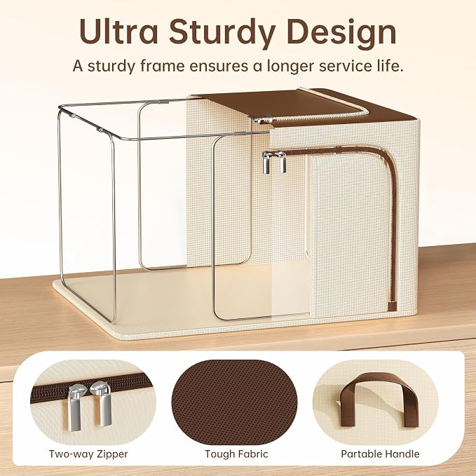 3 Openings Clothes Storage Bins with Metal Frame，66L (brown) | Oxford-Gewebe