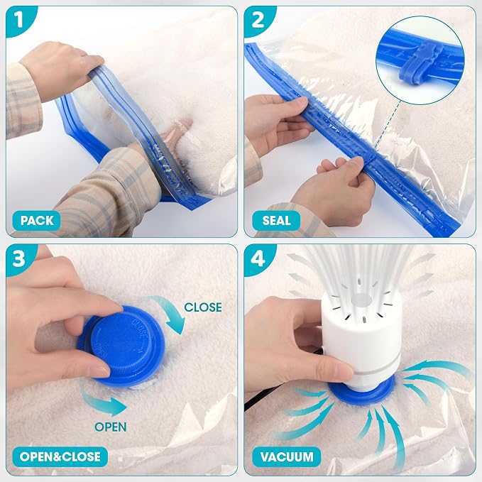 25 Pack Vacuum Storage Bags with Electric Pump, Compression Space Saver Vacuum Seal Bags 5 Jumbo/5 Large/5 Medium/5 Small/5 Roll Up Bags for Clothing Travel Comforters Blankets Pillows Bedding Duvets