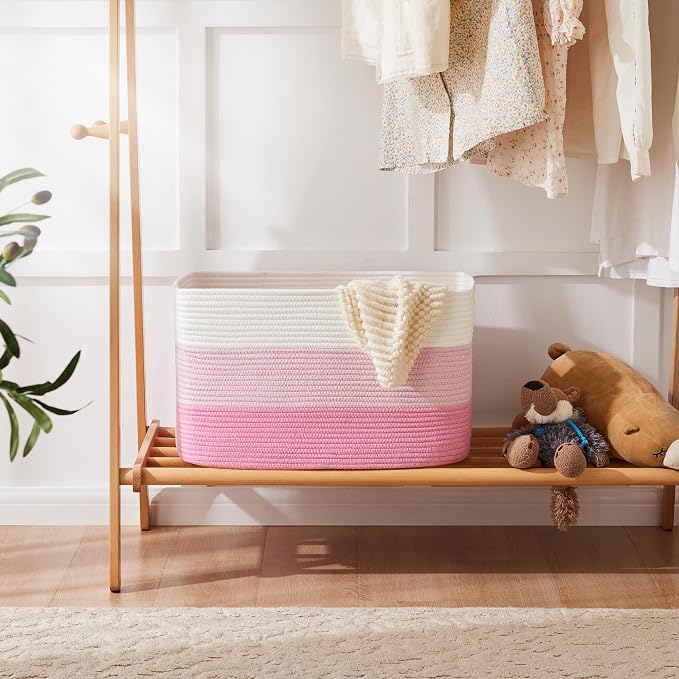 Artfeel Blanket Basket,Rectangle Woven Baskets for Storage,30L Laundry Basket for Decorative Nursery Blanket,Toys,Dirty Clothes and Magazine in Shelves,Baby Room,and Living Room