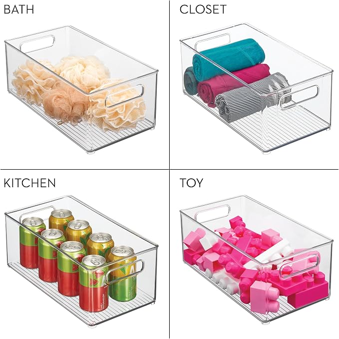 iDesign Kitchen Binz Stackable Organizer, 8" x 6" x 14.5", Clear | BPA-Free Plastic, Deep, With Handles