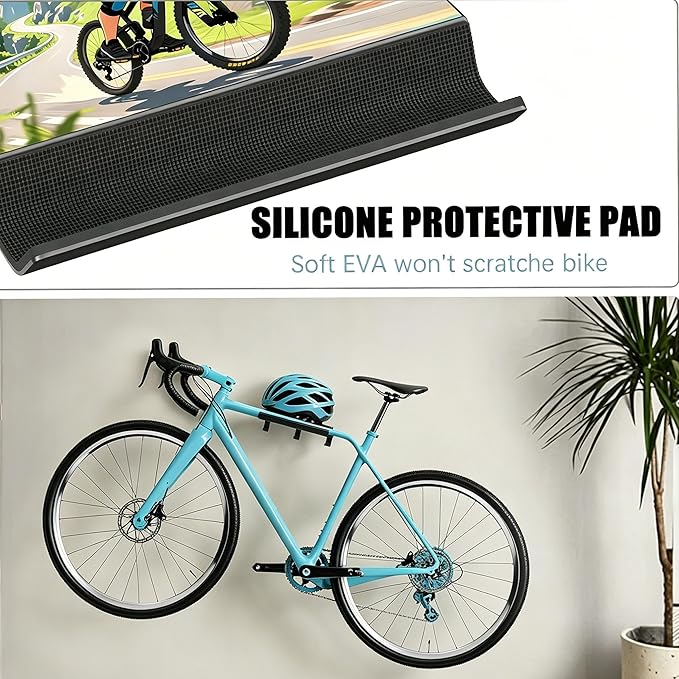 Bike Wall Mount - Heavy Duty Horizontal Indoor Bike Storage Garage Rack | with Holds a Helmet and Shoes Hanger, Space Saving Wall Bicycle Mount for Road, Mountain & Hybrid Bikes, Max 66 lbs