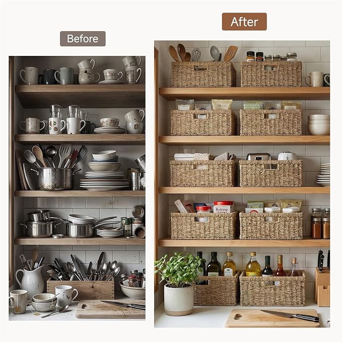 StorageWorks Extra Large Wicker Baskets for Organizing, Seagrass Storage Basket with Built-in Handles, 1 Pack