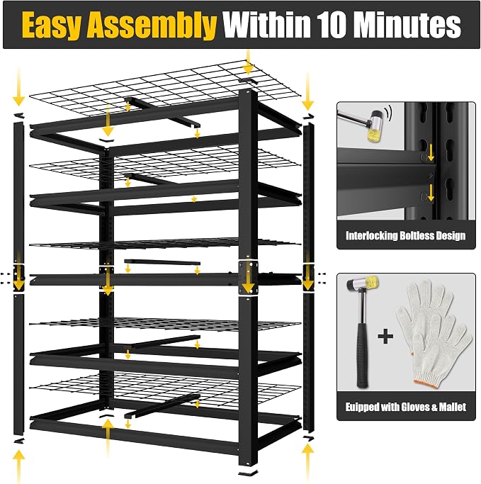 PrimeZone 72" H Heavy Duty Garage Shelving 2500 LBS 5 Tier Heavy Duty | Storage Shelves Adjustable Industrial Metal Wire Shelf for Garage,Basement,Pantry,Warehouse,Commercial,48" W X 24" D X 72" H