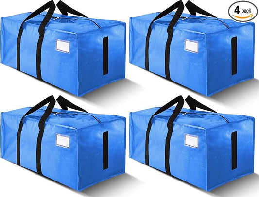 HOMESURE Supports 200lbs Heavy Duty Moving Bags - Strong Zipper & Wrap-Around Handles - Water-Resistant Storage Totes, Durable Alternative to Moving Boxes - 4 Pack - Sky Blue