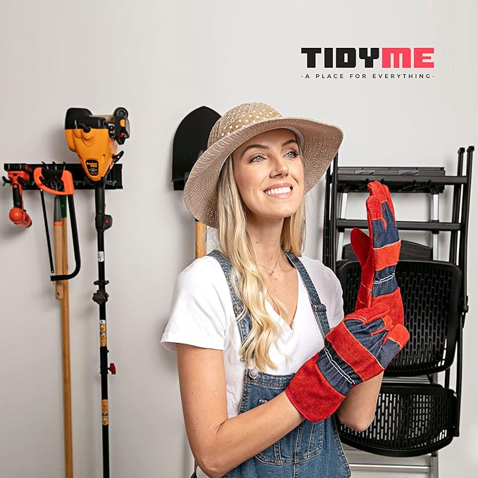 TIDYME Garage Tool Organizer Wall Mount 64", 2 Shelves & 4 Double Hooks | 2x16.5 in floating shelves hold 120 lbs each, 10 in double-layer hooks, anti-rust carbon steel, garage organization