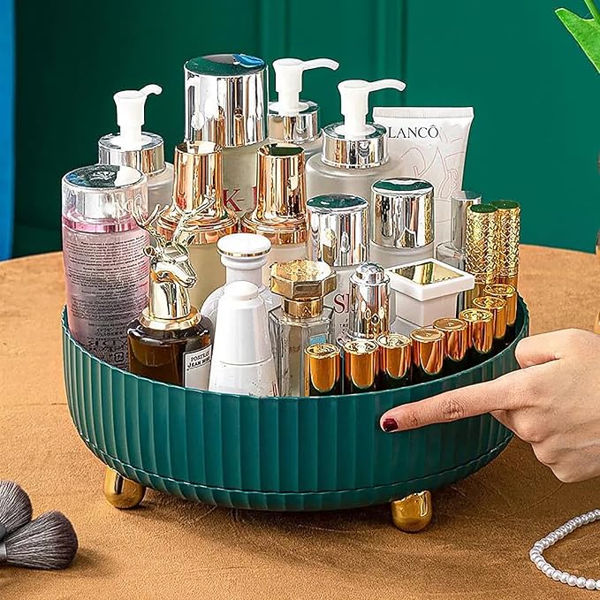 360 Rotating Makeup Perfume Organizer Skincare Tray, Small Teal Green | 360 Degree Spinning Lazy Susan Organizer Lotion Cosmetics Storage for Dresser, Vanity, Bathroom Countertop