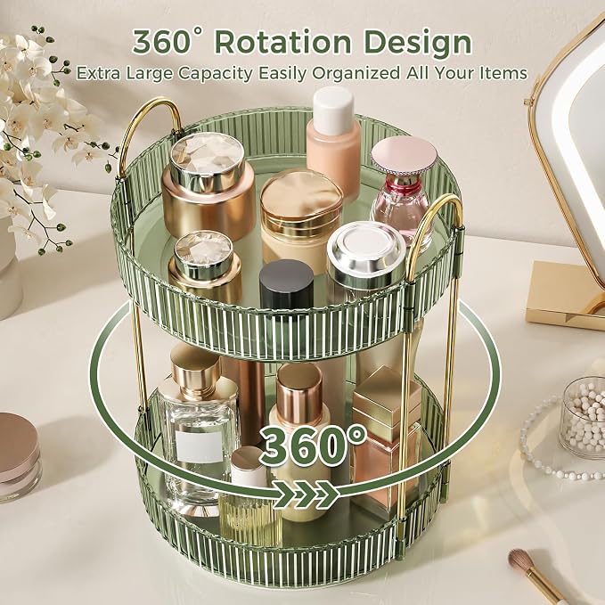 360° Rotating Makeup Organizer, Large Capacity Skincare & Cosmetics Storage | Skincare & Makeup Caddy, Bathroom Counter Organizer, Spinning Storage Tray for Perfume, Dresser, Bedroom, Vanity Countertop