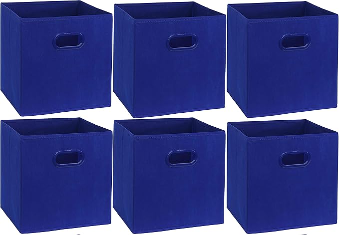 Simple Houseware 11-Inch Foldable Cube Storage Bins with Handles, Dark Blue | 6-Pack Lightweight & Durable Structure Fabric Cubes Organizer for Closet or Shelves
