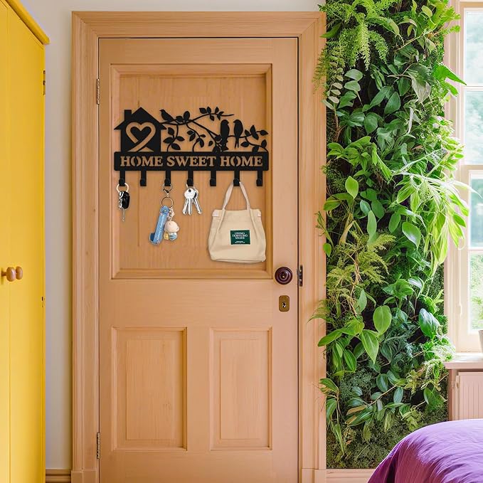 Personalized Keys Holder on Wall, Bird House Metal Key Organizer with Hooks, Home Sweet Home Metal Key Rack for Entryway Decor, Key Holder Wall Mount with Free Dardware, Ideal Housewarming Gift