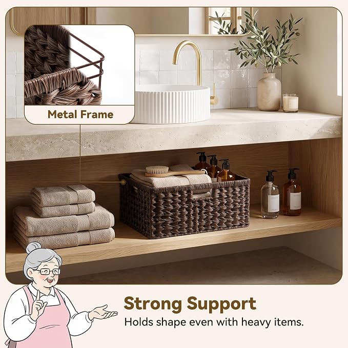 GRANNY SAYS Large Wicker Basket, Decorative Woven Basket for Storage, Waterproof Storage Basket Organizer, Wicker Storage Basket for Organizing, Brown Basket, 1-Pack