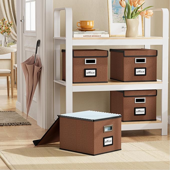 Upgrade Portable File Organizer Box with Lid,Large Linen Hanging Office Document Storage Box with Lid,Collapsible Filing&Storage Box for Office/Decor/Home-14.9x12.7x10.8in,1pk-without folders | File Box with Plastic Slides for Document Storage, Filing ...