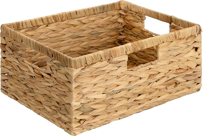 GRANNY SAYS Wicker Basket with Handles, Large Wicker Storage Basket for Shelves, Water Hyacinth Woven Basket, Decorative Basket for Pantry, 1-Pack