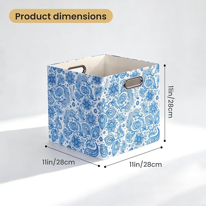 Posprica Cube Storage Bins Fabric Storage Cubes, 11 Inch Collapsible Cubby Storage Bins for Cube Organizer, Decorative Storage Boxes for Shelf Closet Organizer Storage(Celadon blue)