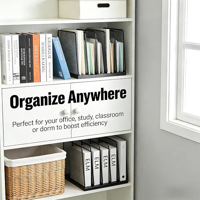 AUPSEN 5-Section File Organizer for Desk, Wood Mesh Desktop File Organizer, File Sorter Storage Rack, Vertical Folder Holder for Files, Magazines, Books (Black)