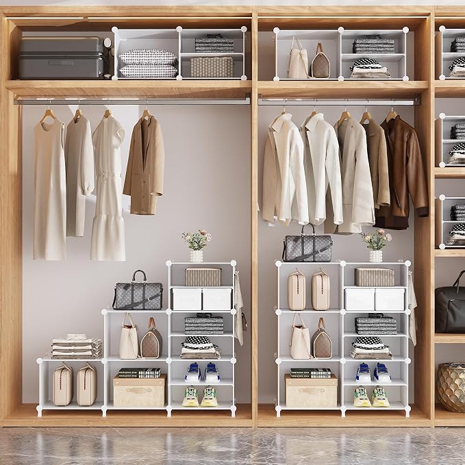 AWTATOS 6 Cube Closet Organizer Storage Shelves, White | Portable Closet Clothes Organizers Storage Shelf DIY Stackable Cubby Shelving for Closet Bedroom Living Room Office