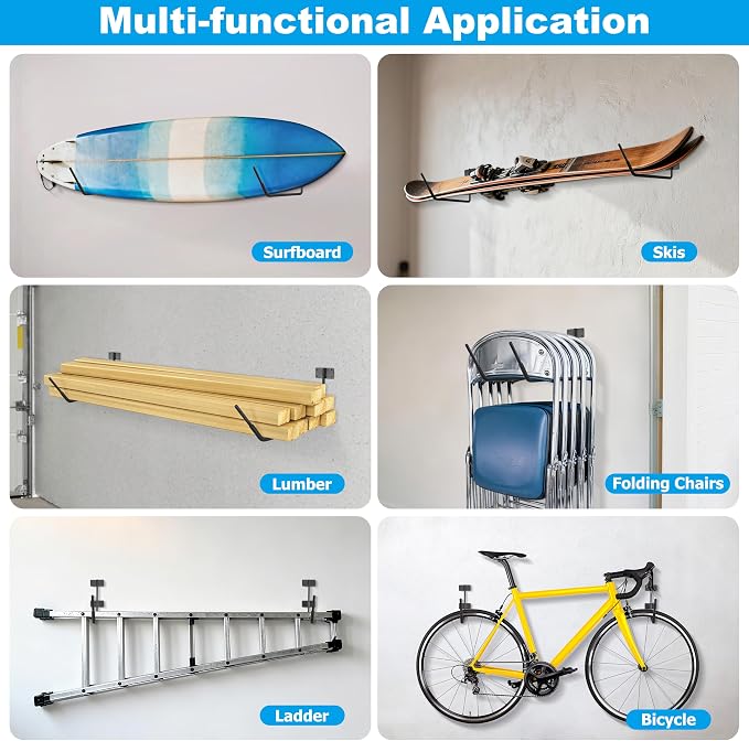 RedCall Kayak Storage Rack,Heavy Duty Kayak Wall Mount Hooks for Garage Utility Storage Hangers, 100LB Garage Hooks for Canoes, Snowboard, Surfboard, Skiis, Paddle Boards, Ladders, Bikes