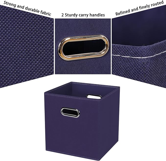 Fabric Cubby Storage Bins，13x13x13 Inches ，Cube Organizer Bins Foldable Storage Bins with Dual Handles Fabric Organizer Bins and Basket Storage Box，Set of 3 ，Navy Blue