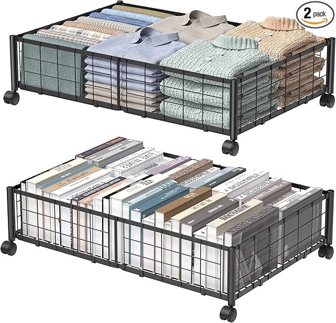 Hleelomi Under Bed Storage with Wheels, 360° Rotating, No-Assembly Underbed Storage Containers, 2PACK