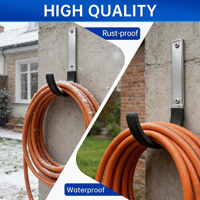 GeeWatom Heavy Duty Steel Garage Hooks,Garage Storage Utility Hooks,Heavy Duty Garage Garden Tool Organizer,Steel Wall Mount Hooks, Garden Hose Hanger, Black U Hooks (Dark Brown-4PC)