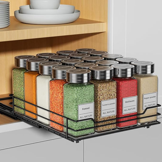 RCHYFEED Pull Out Spice Organization for Cabinet,8.5" Wx10.5 Dx2.5 H,1 Tier | Heavy Duty Slide Out for Inside Cabinet & Pantry, Kitchen Cabinet Seasoning Organizer,Vertical Spice Racks Storage Spices