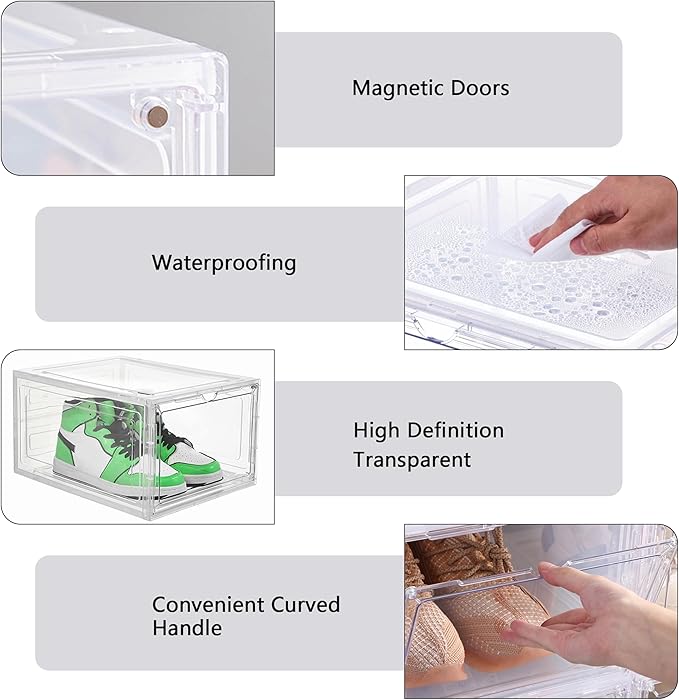 Attelite 12Pack Shoe Boxes Storage Stackable Clear Shoe Organizer X-Large | Clear Shoe Box for Sneakers Boots & Heels, Thicken & Sturdy Plastic,Magnetic Door,Tool-free Assembly,Fit up to Men's Size 12